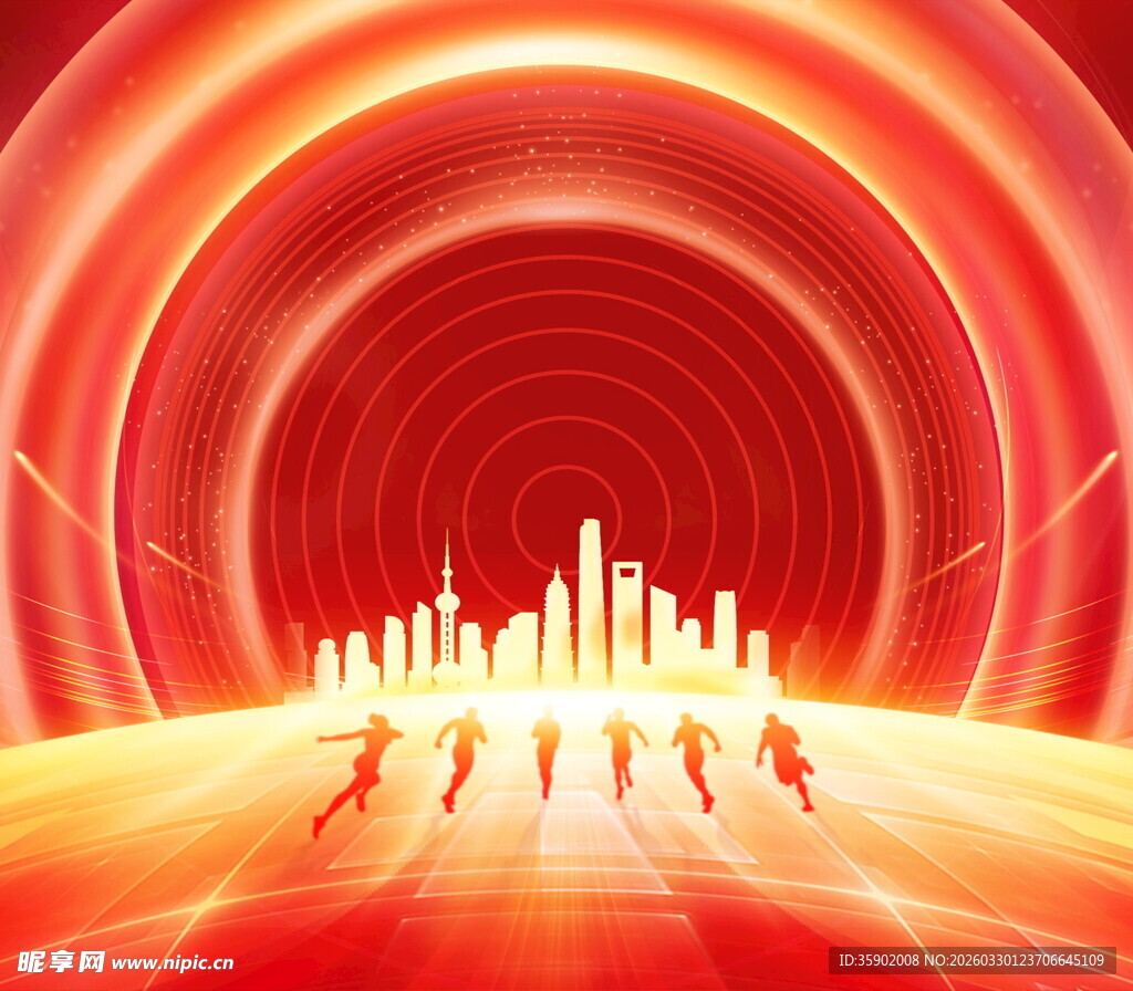 未来城市场景中的活力奔跑者