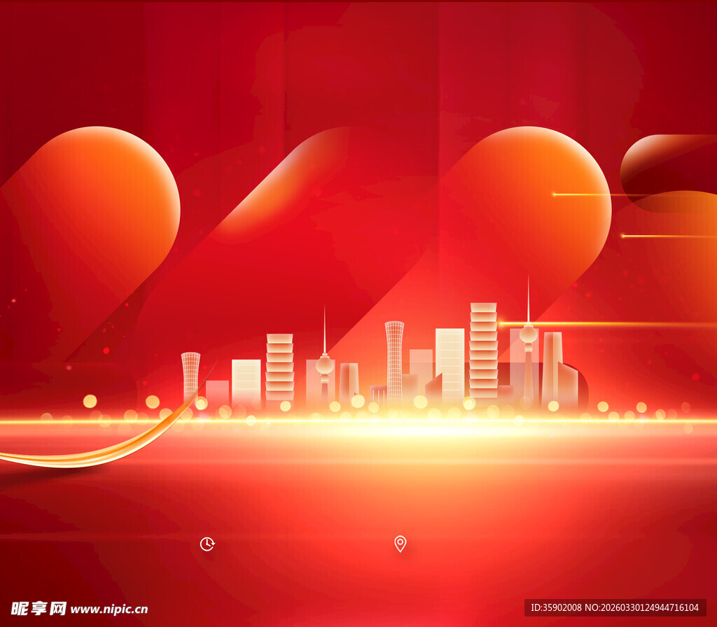 红色城市光影背景图