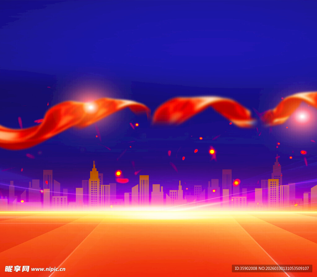 城市背景下的飘带光影场景