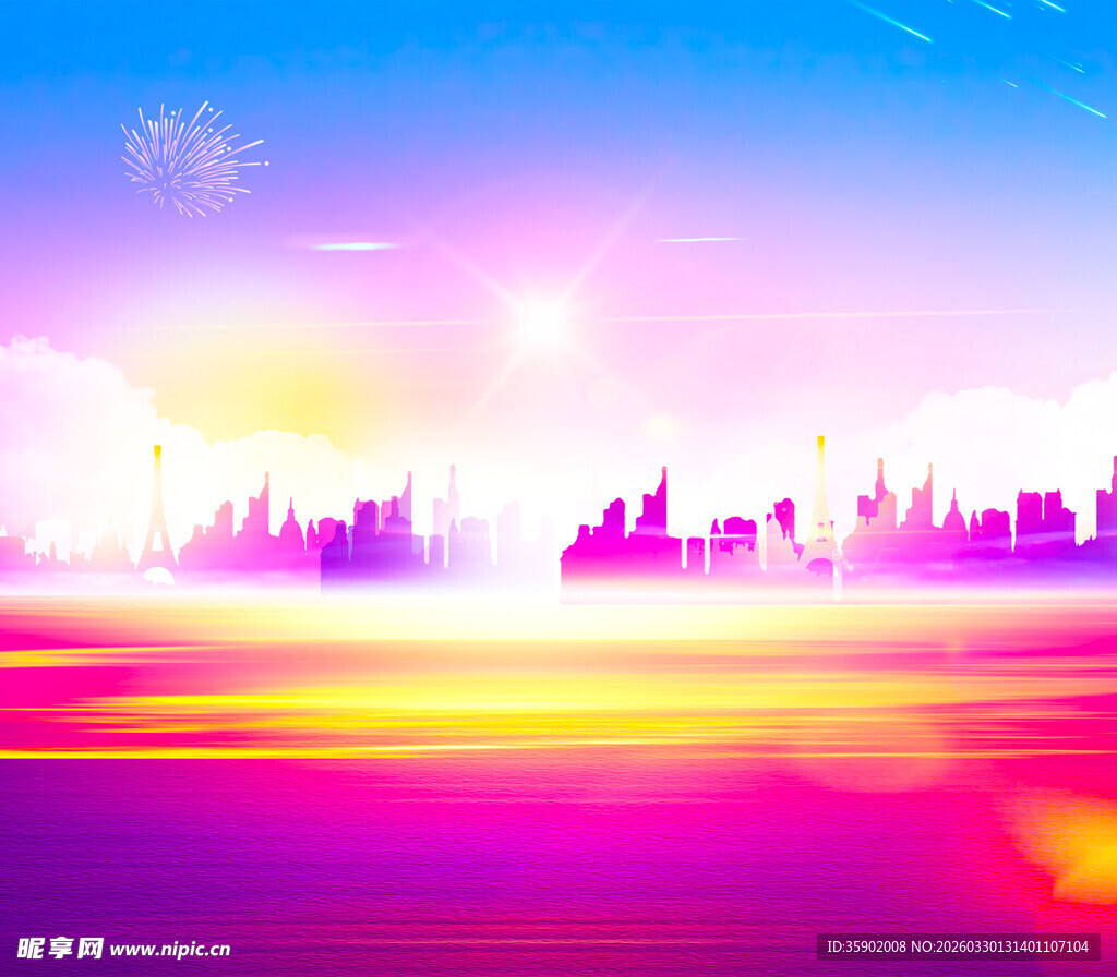 梦幻城市天际线绚丽风光