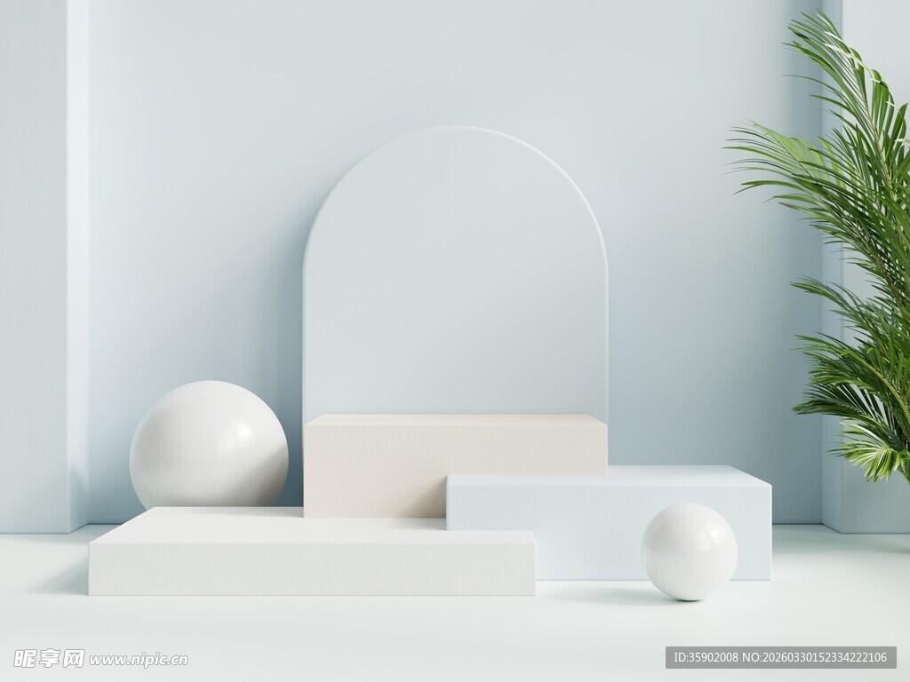 简约几何摆件与绿植场景