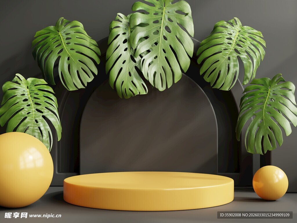 绿植环绕的简约展示台