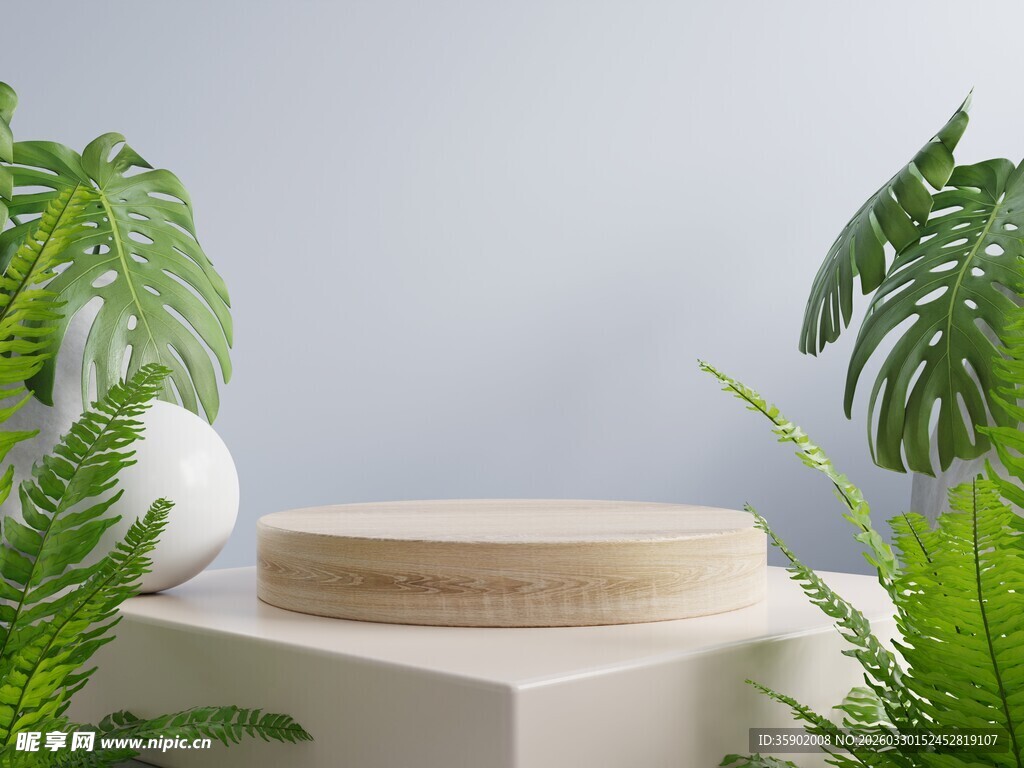 绿植环绕的简约木质台面