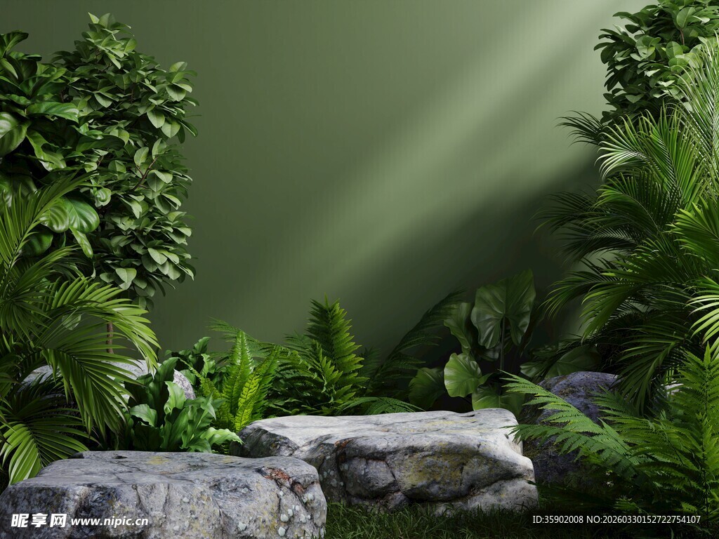 绿意盎然的石景植物景观