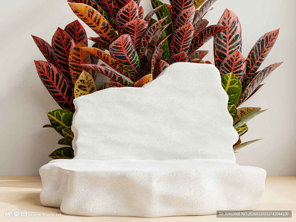 白色山石摆件植物相伴