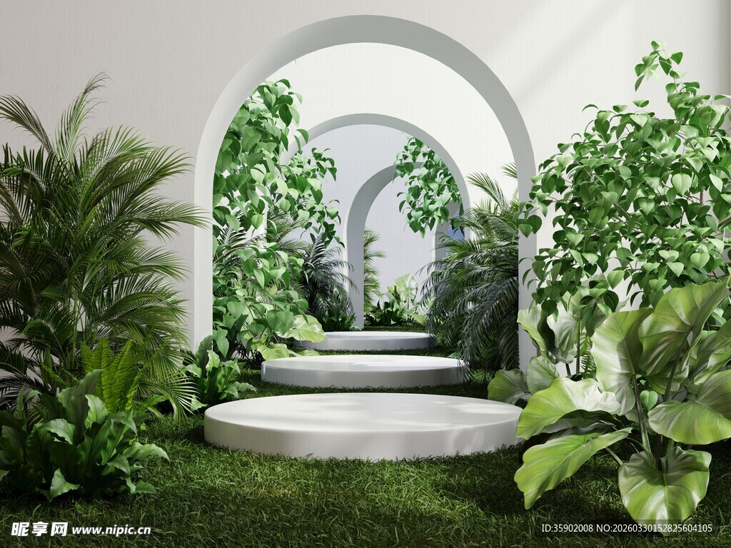 拱形绿植小径的自然景致