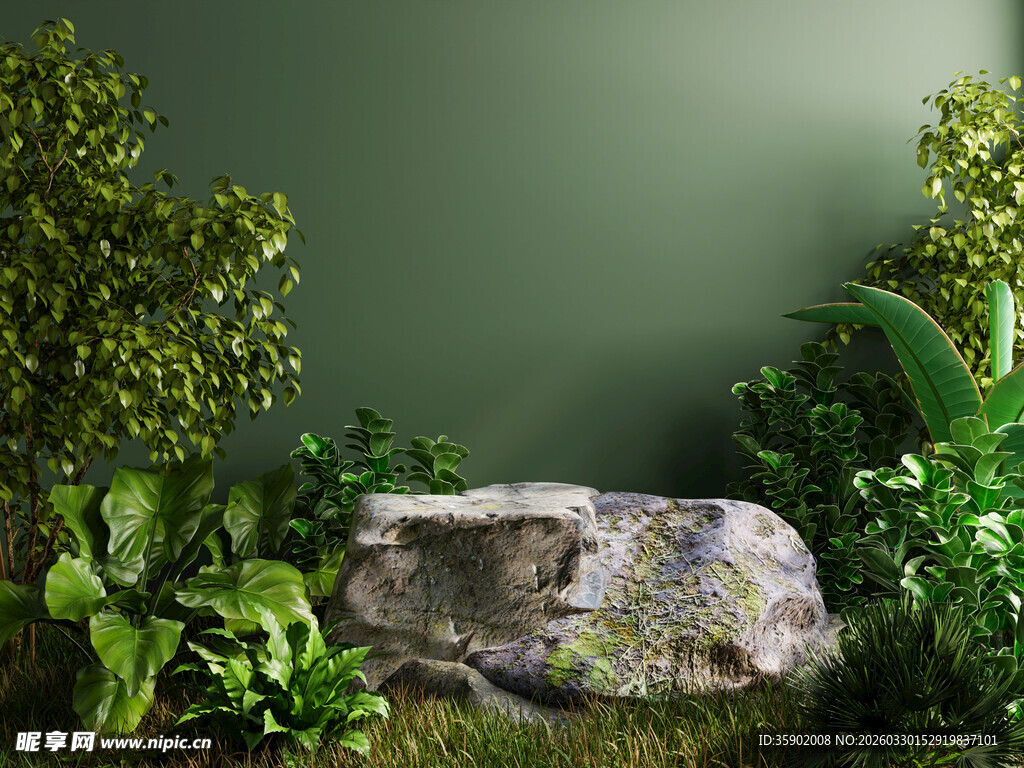 绿植环绕的岩石景观