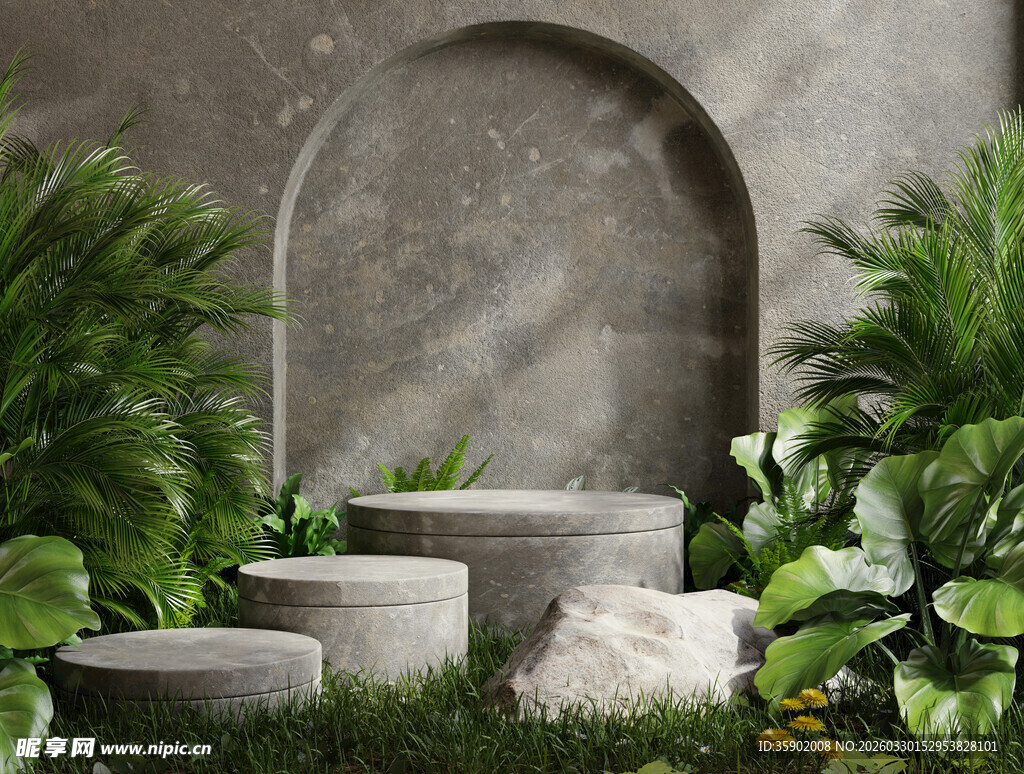 户外石景与绿植景观组合