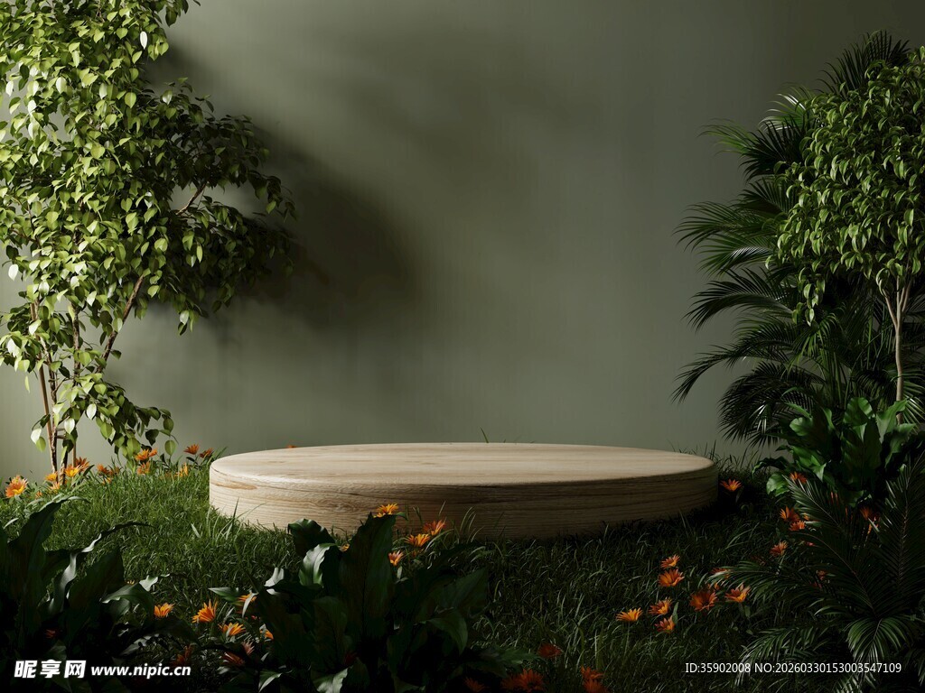 自然风户外圆形木质休憩台