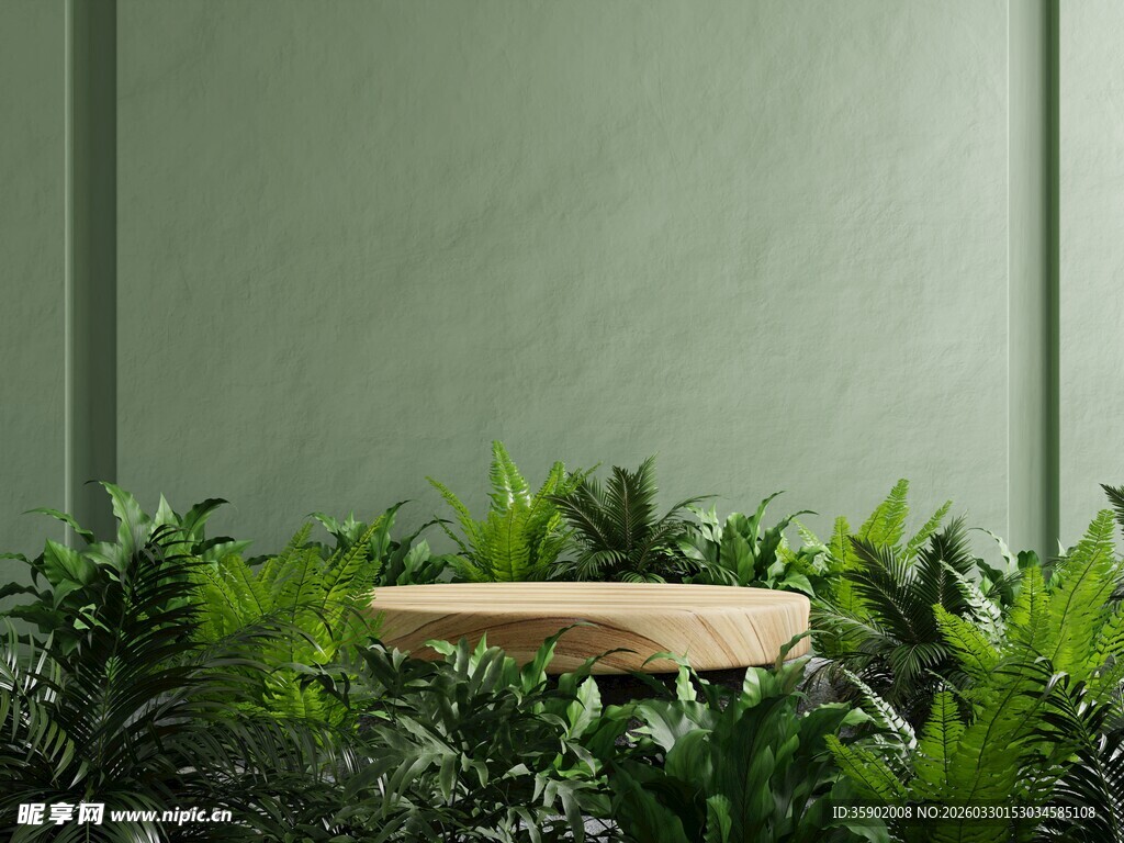 绿植环绕中的木质平台