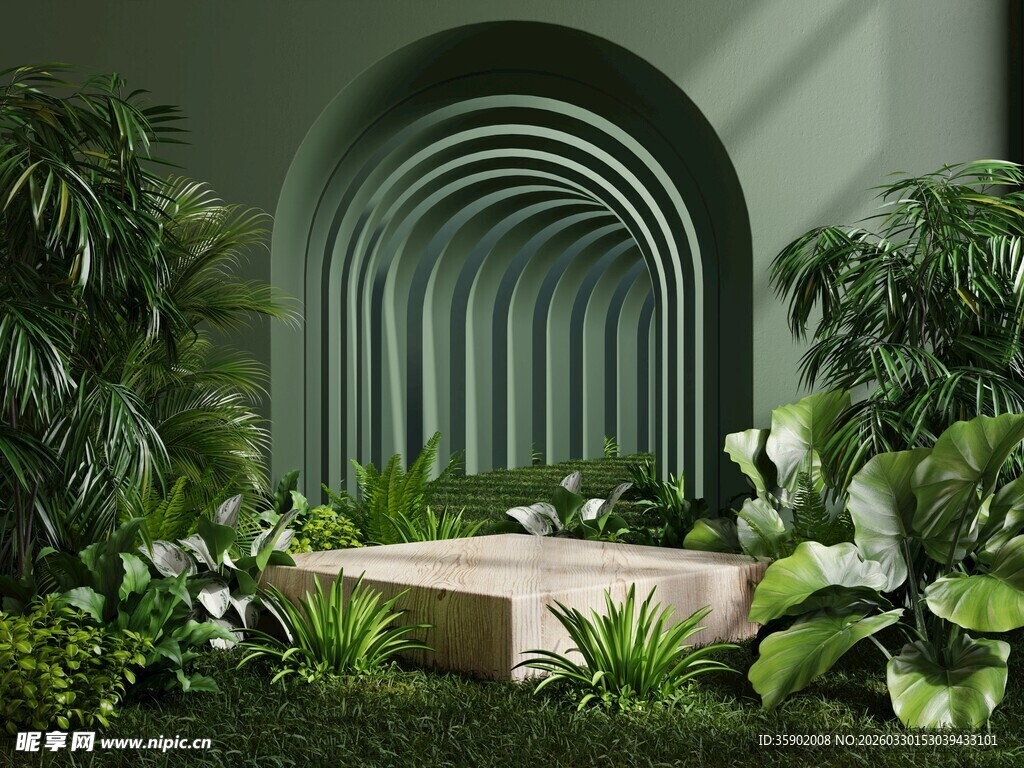 绿植环绕的拱形室内景观