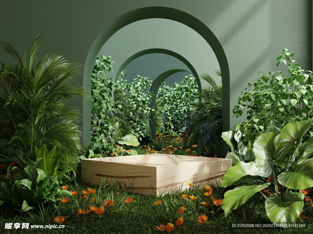 室内绿植环绕的拱形景观