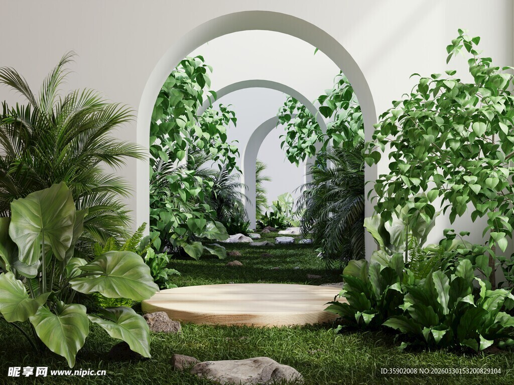 室内绿植环绕的拱形景观
