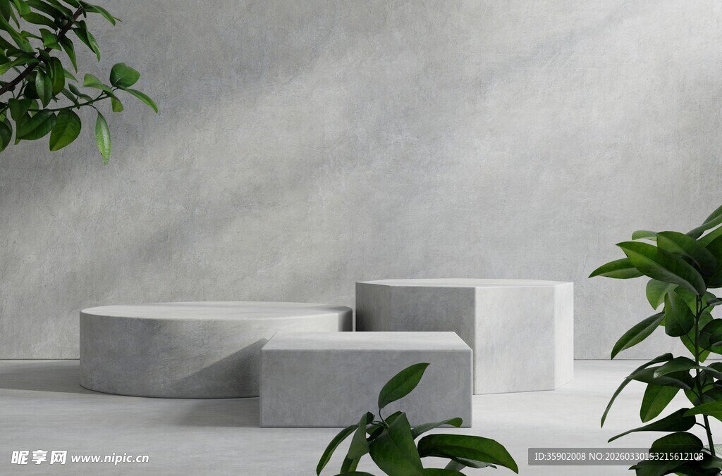 简约白色户外石凳与绿植