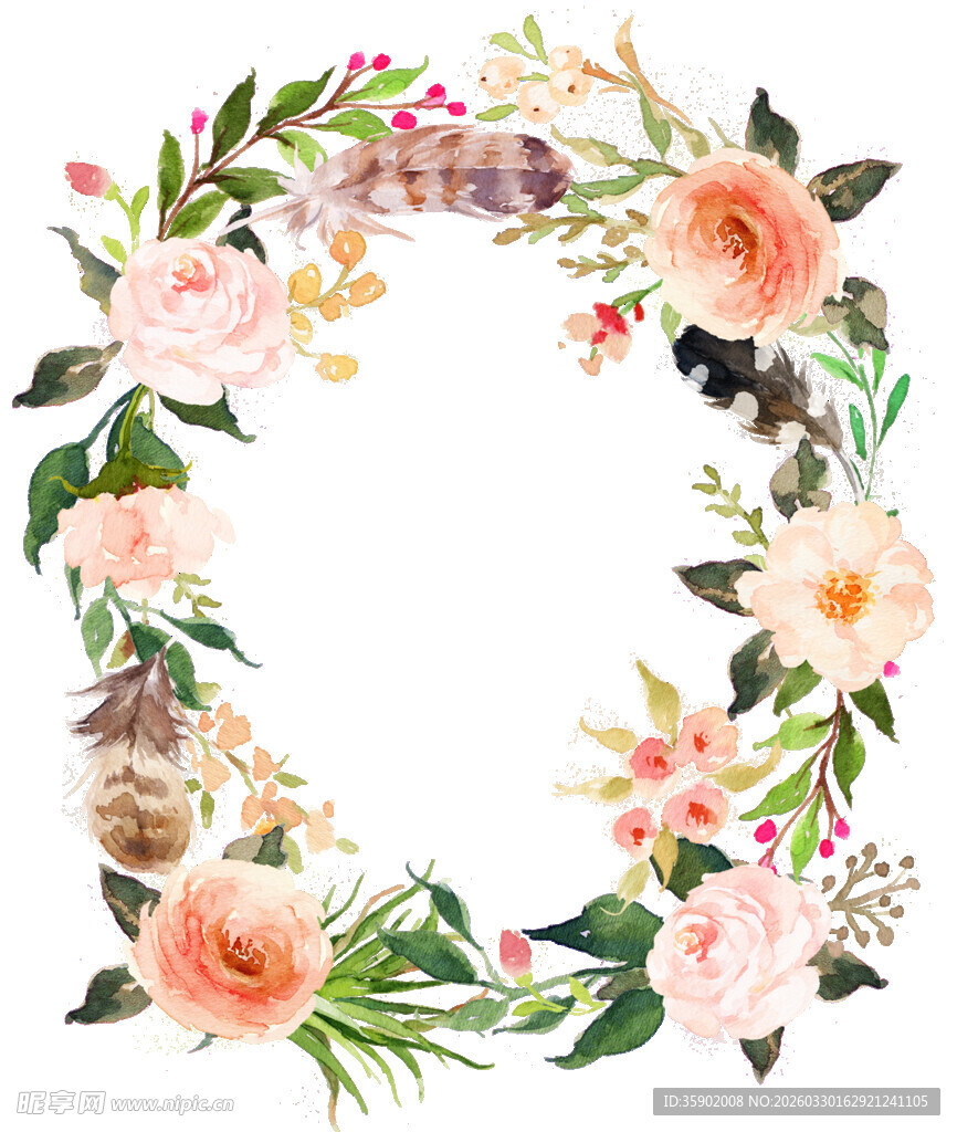 水彩花卉花环图案设计