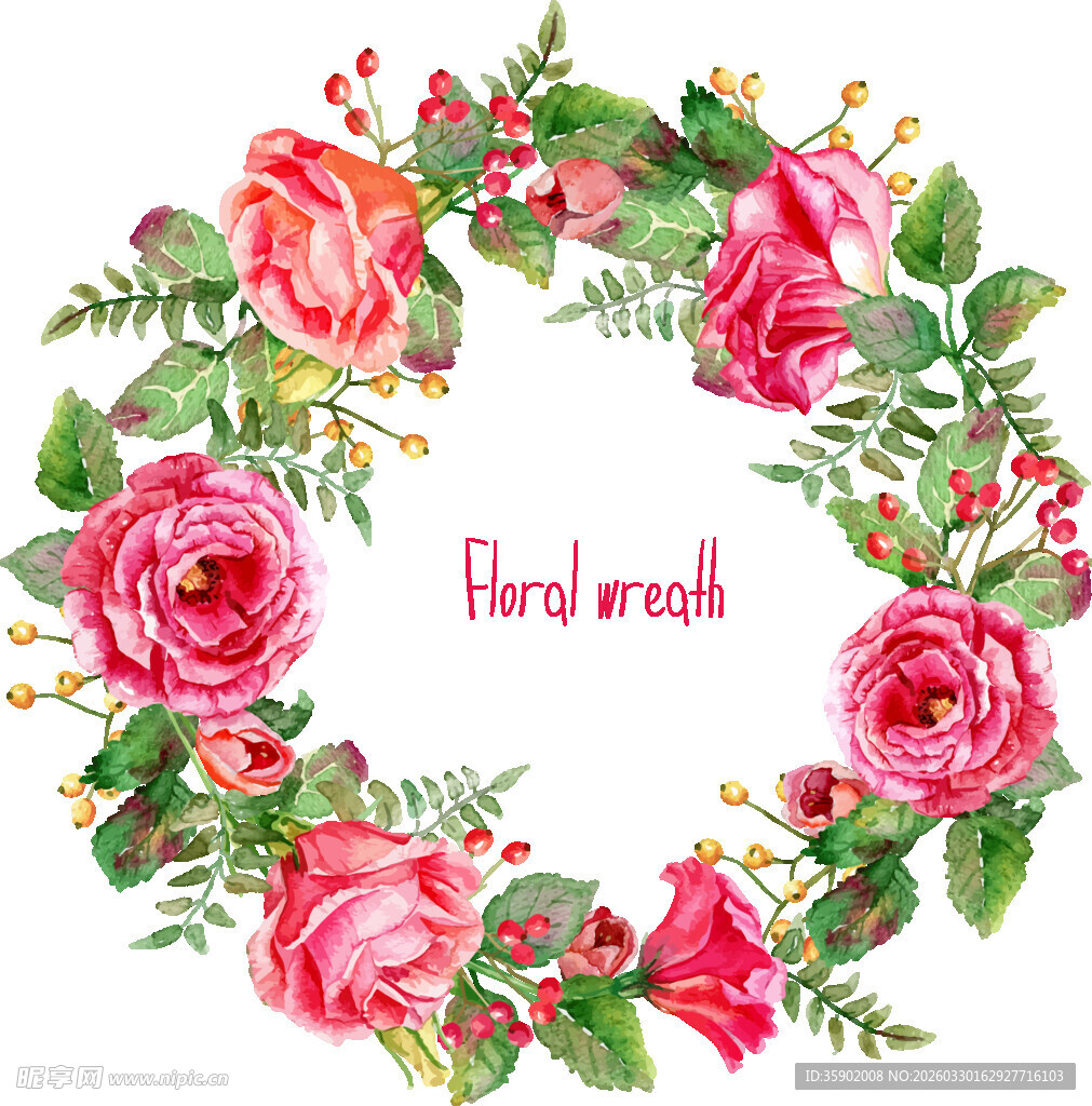 手绘花卉花环装饰图案