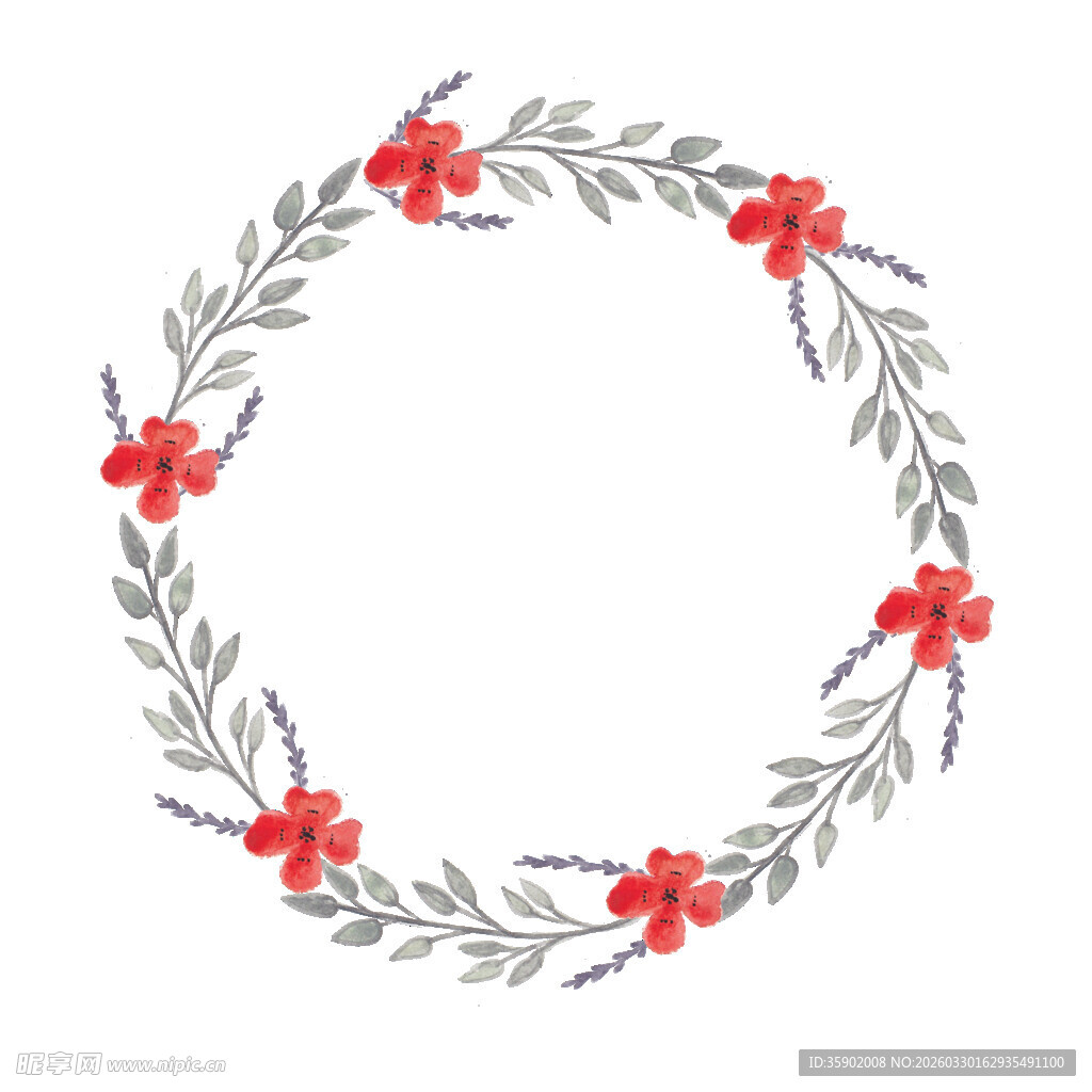 手绘花卉环形装饰图案