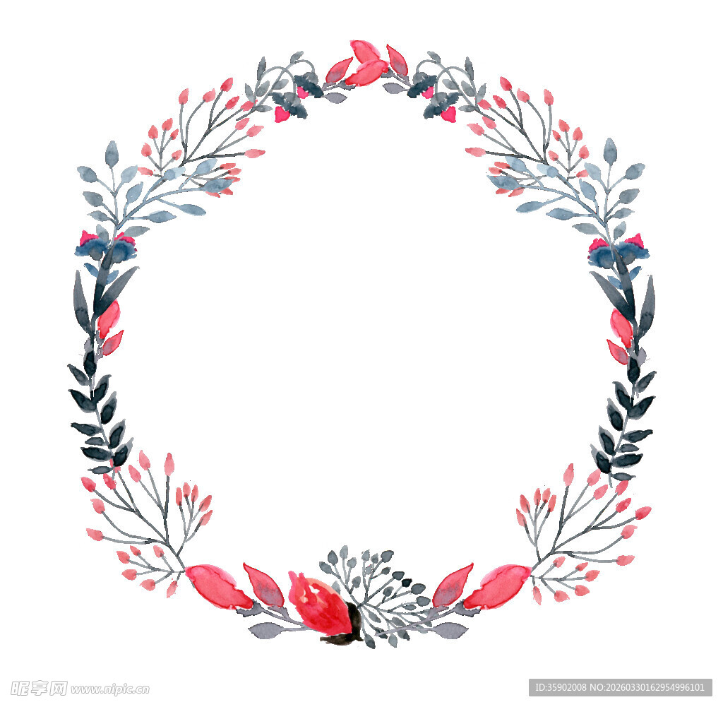 手绘水彩花卉环形装饰
