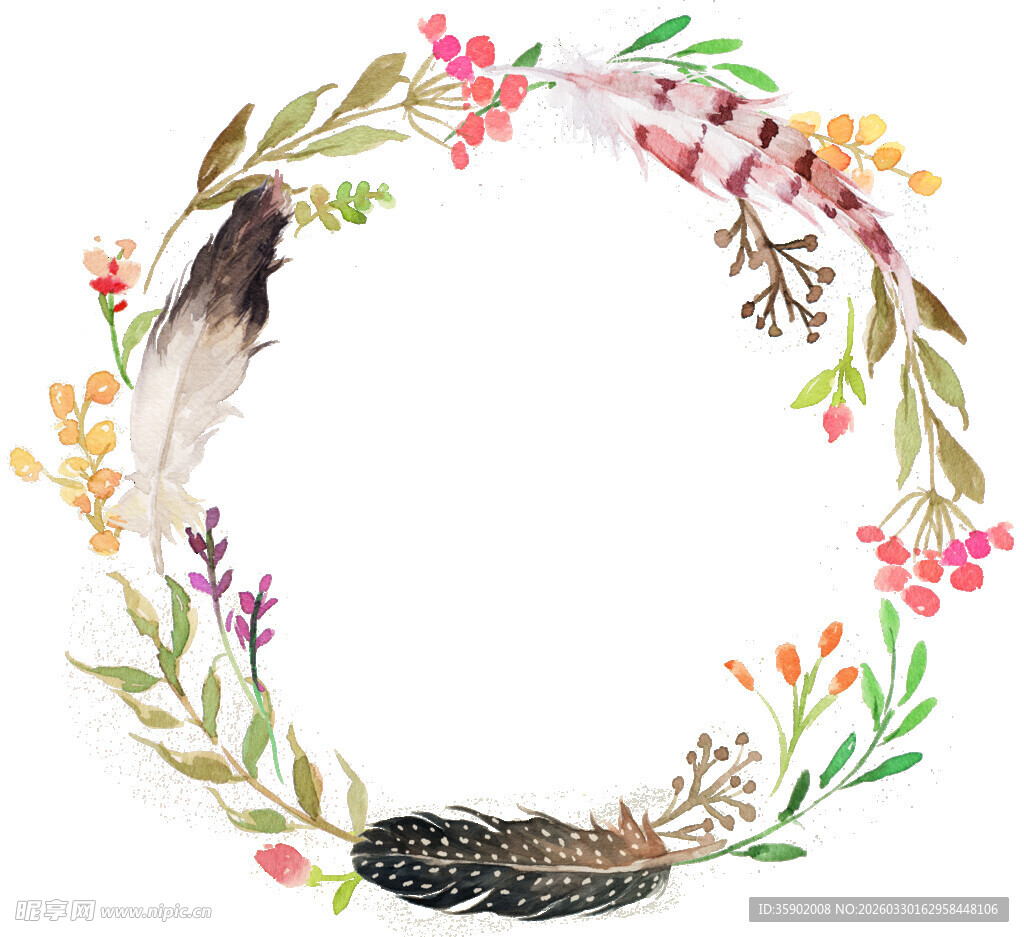花卉羽毛装饰圆形花环
