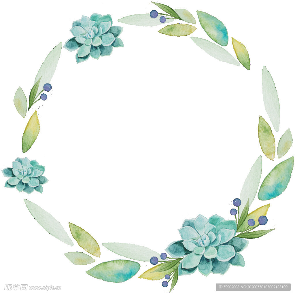 清新多肉花环插画