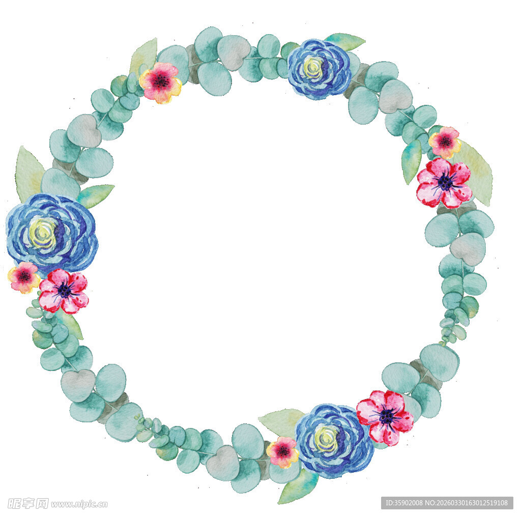 花卉绿叶组成的精美花环