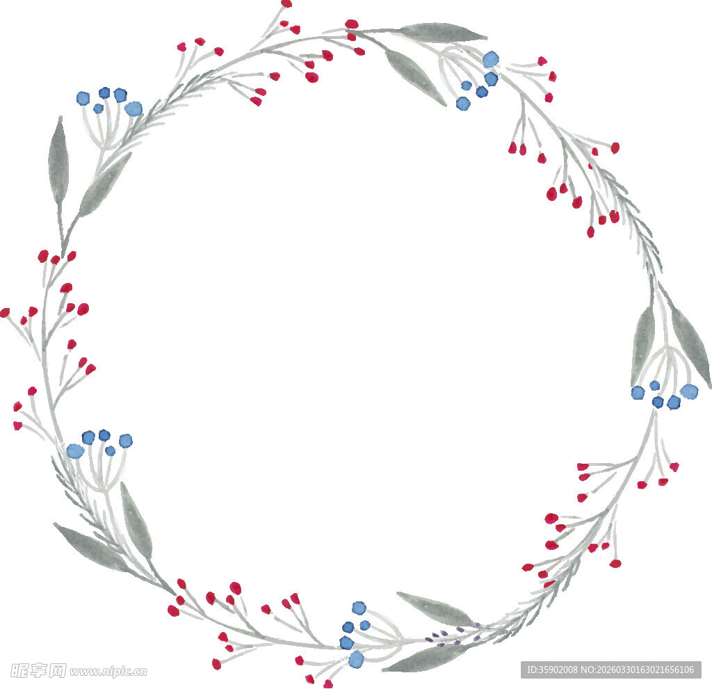 花卉浆果装饰圆形花环