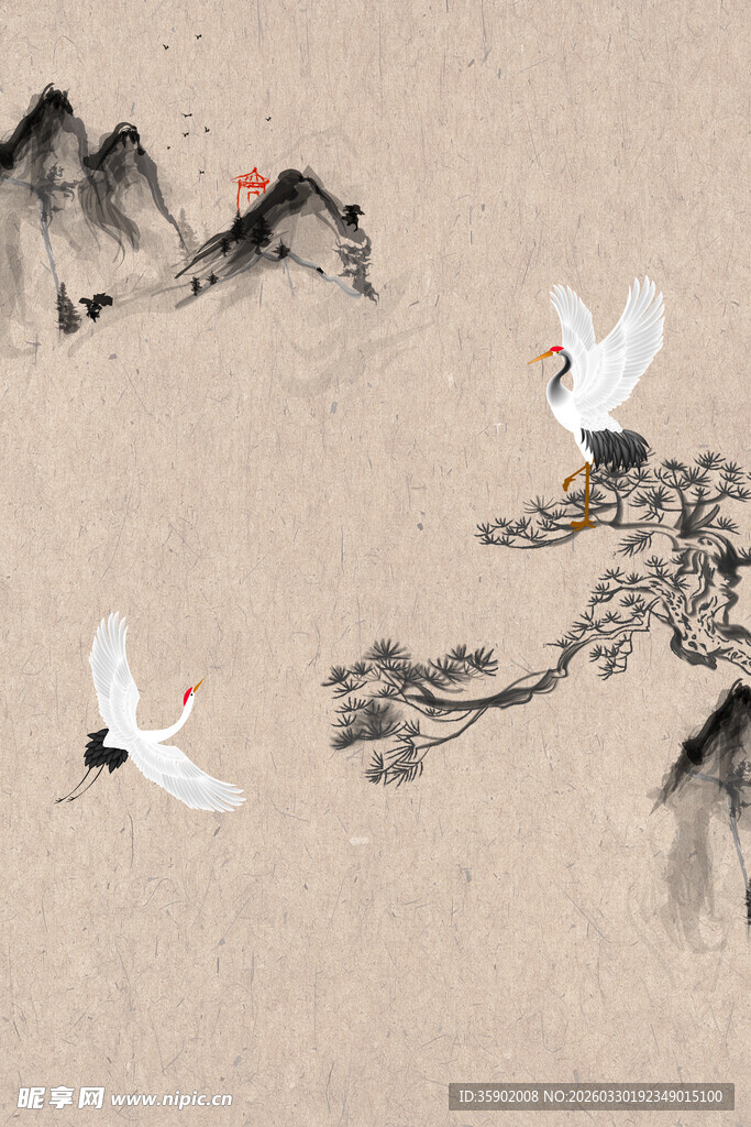 水墨仙鹤图尽显中式意境