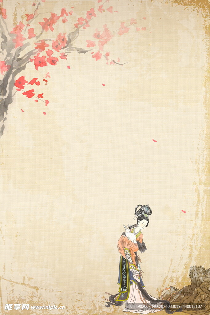 古风人物与花枝场景图