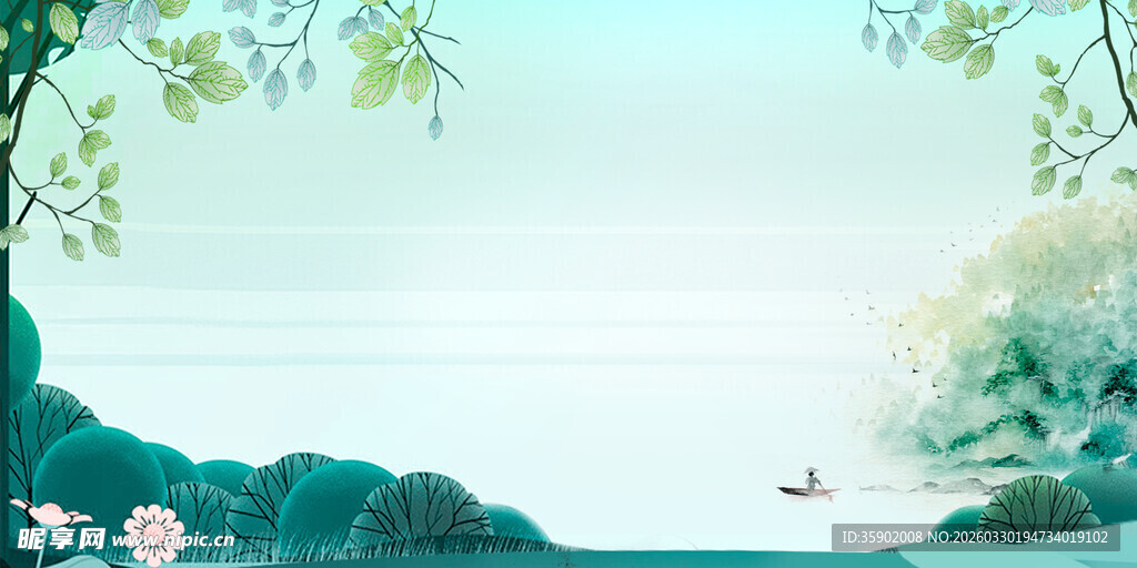 水墨山水间的孤舟之景