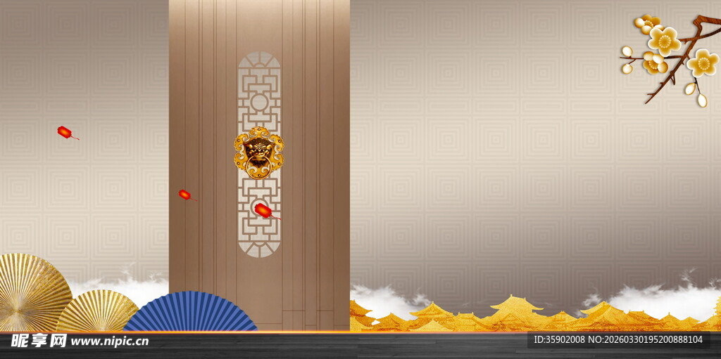 金色祥云智能门锁场景图