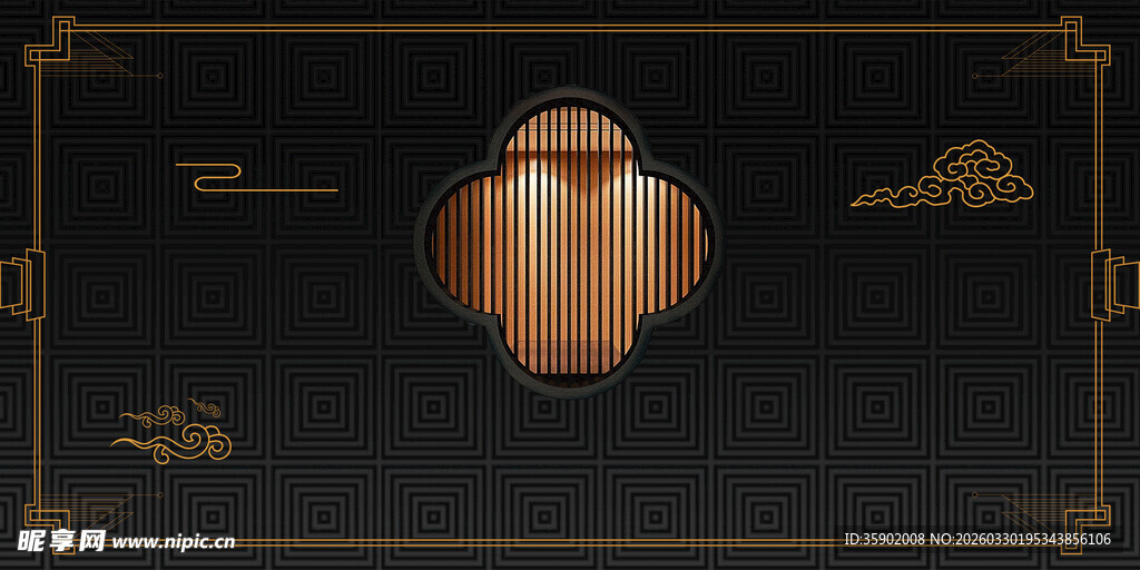 中式黑金复古风装饰图案