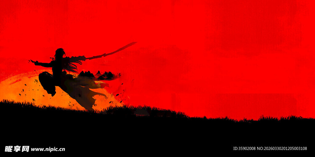 夕阳下的武侠剪影