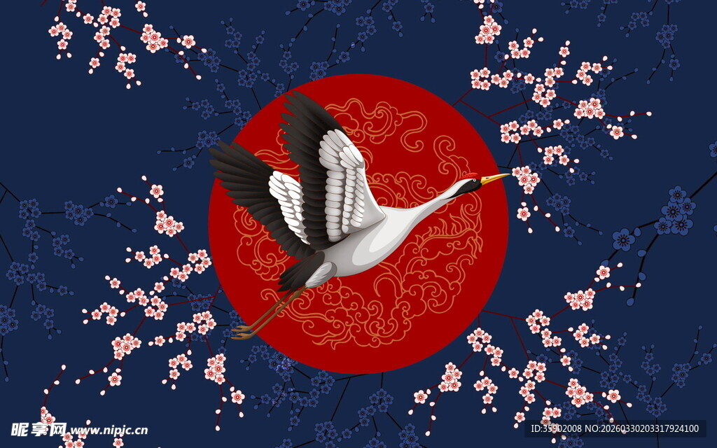 红月白鹤樱花中式美景