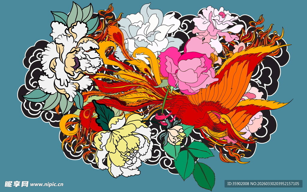 多彩花卉图案艺术插画