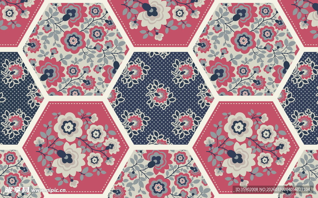 复古花卉六边形图案