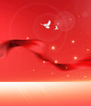 红色飘带与蝴蝶梦幻背景