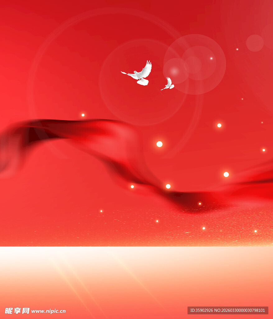 红色飘带与蝴蝶梦幻背景