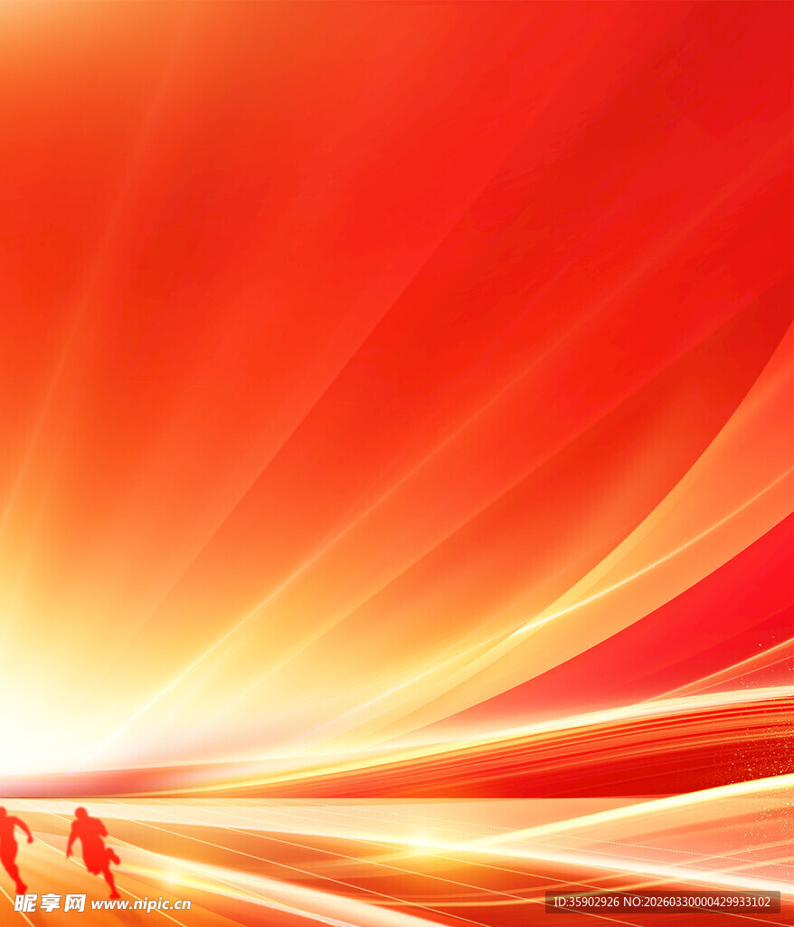 红色动感背景下的人物剪影