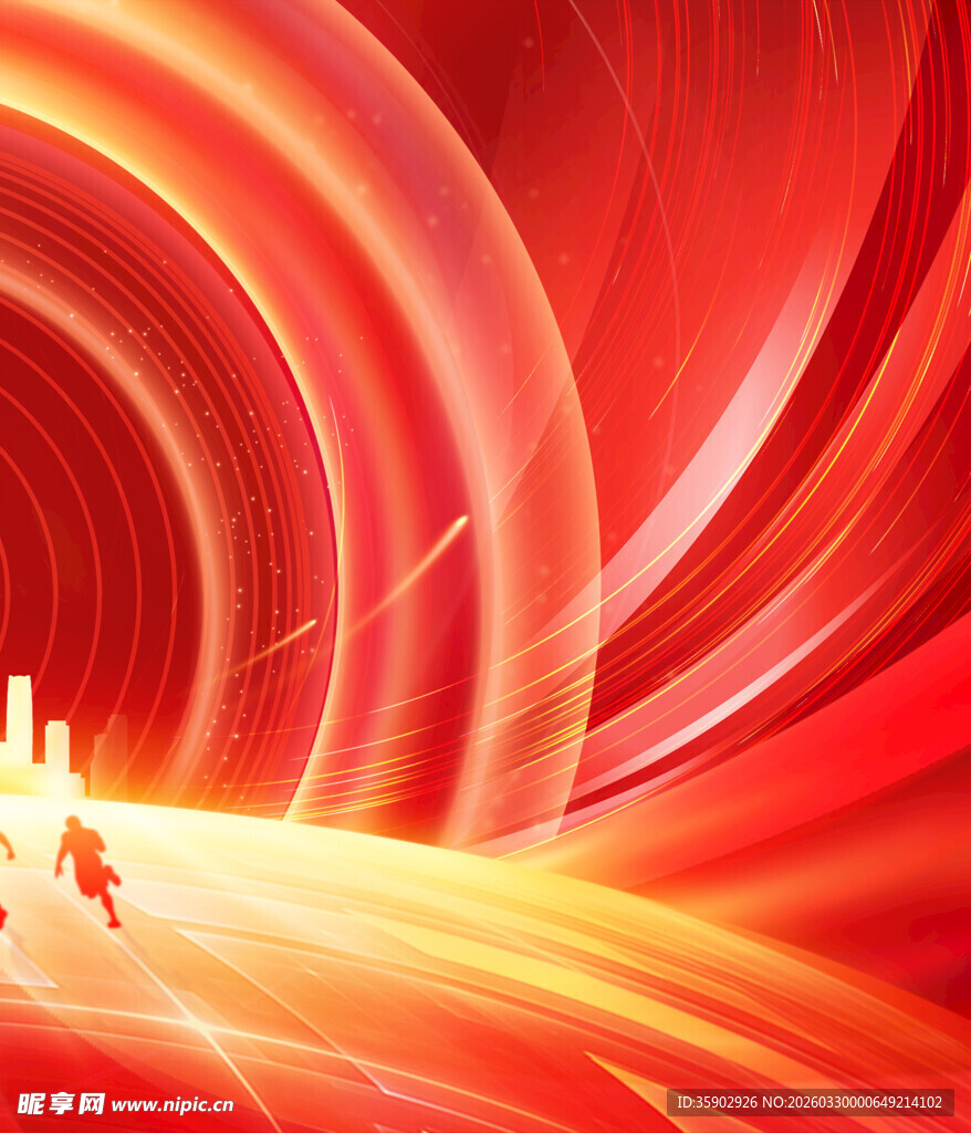 红色动感背景下的奔跑者