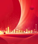 红色城市夜景梦幻画卷