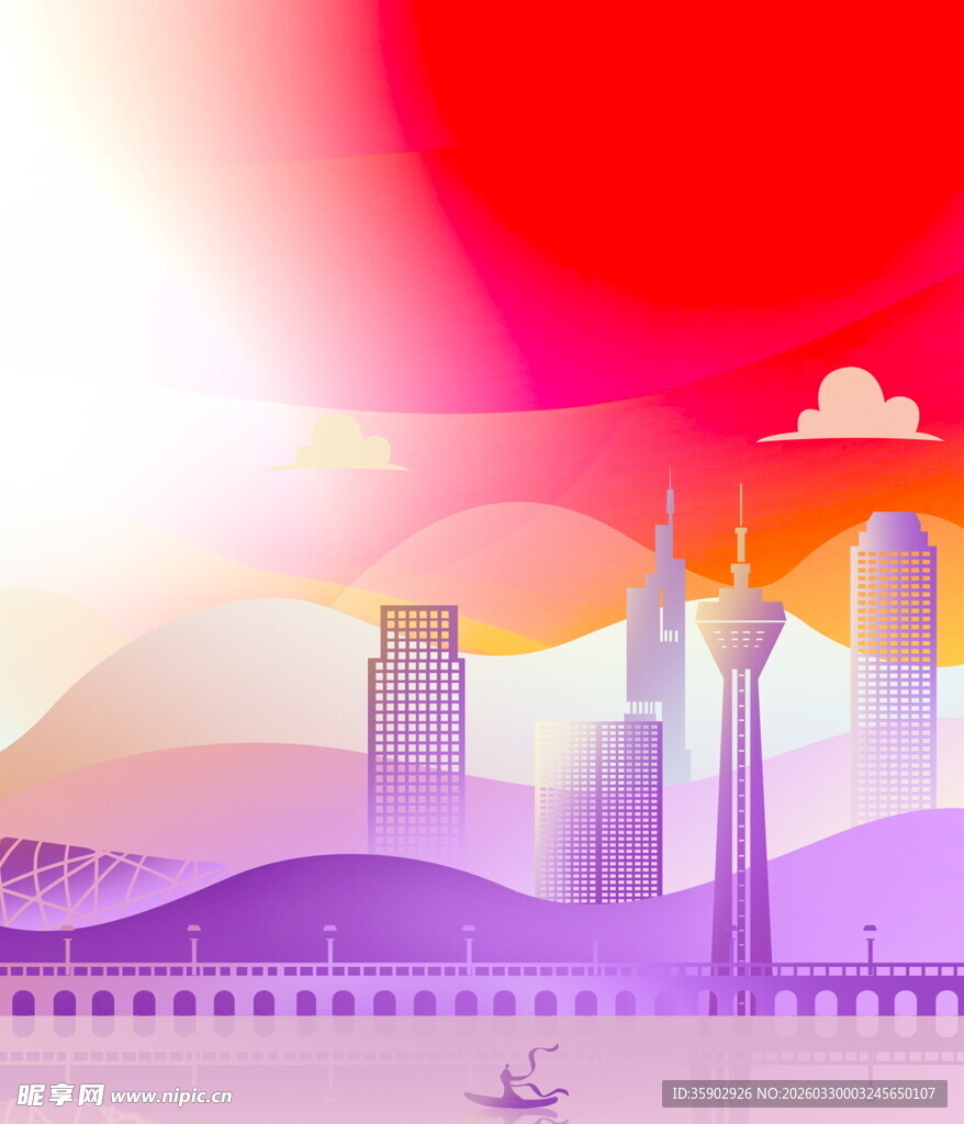 梦幻城市天际线与红日景观