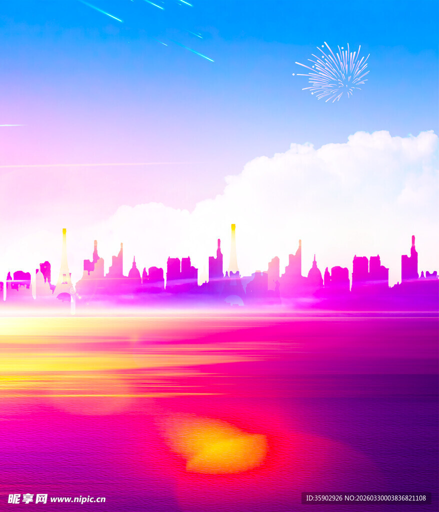 梦幻城市天际线与霞光