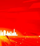 红色城市剪影动感背景