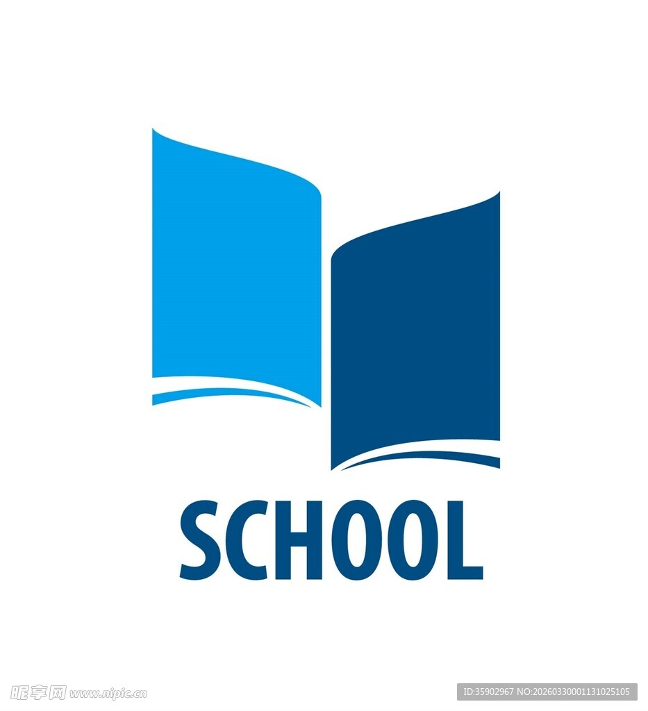 蓝色翻开书本学校标志