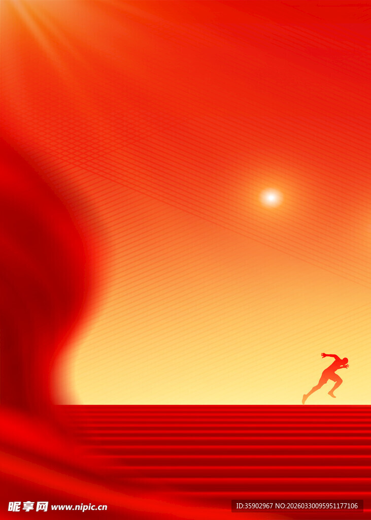 红色背景下的奔跑者