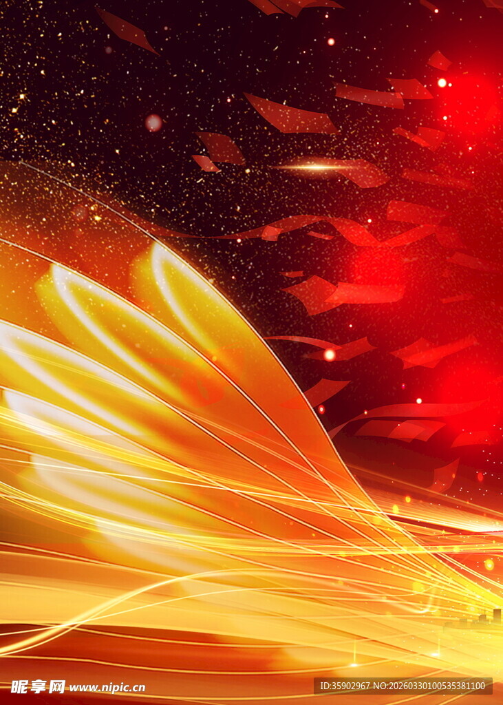 梦幻金色羽翼与红色星空