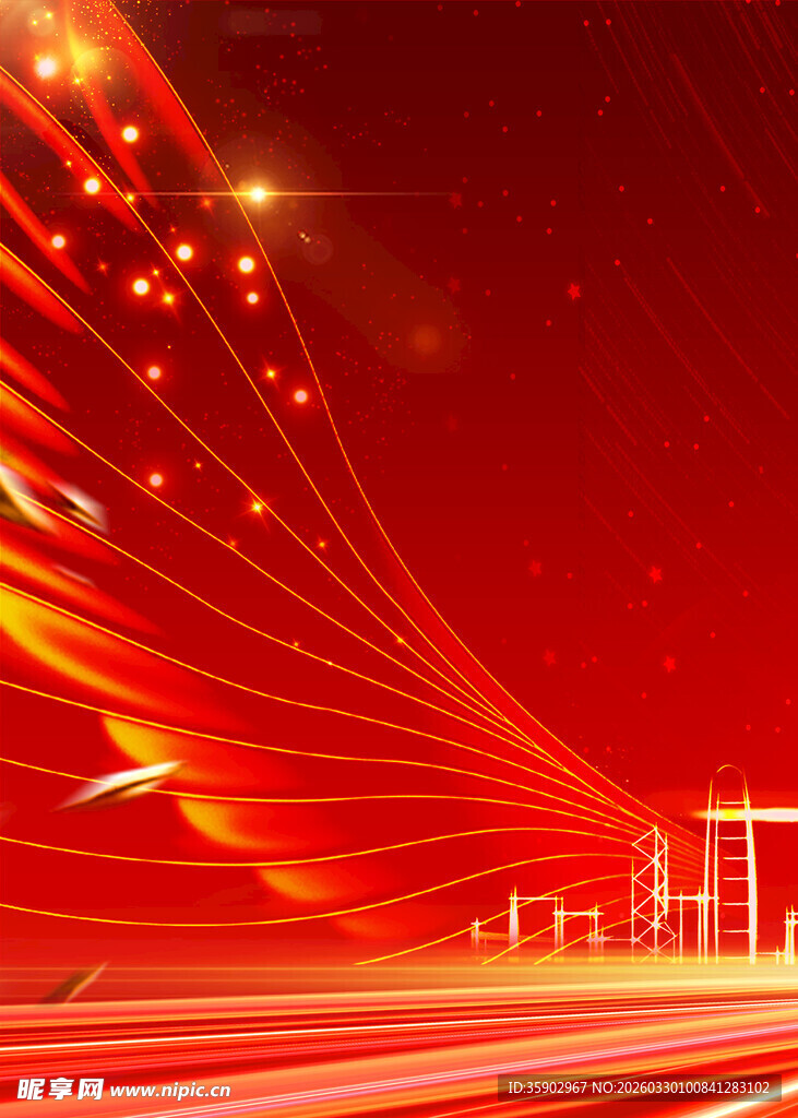 红色炫彩光线科技背景图