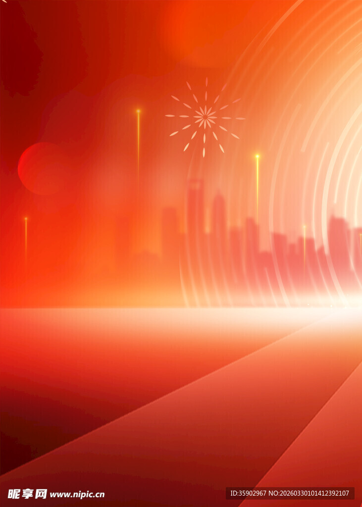红色科技风城市光影背景