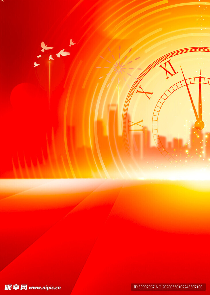 红色时光隧道中的城市景观