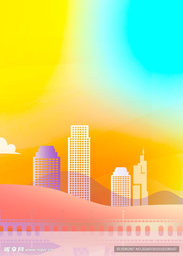 城市天际线梦幻绚丽风景